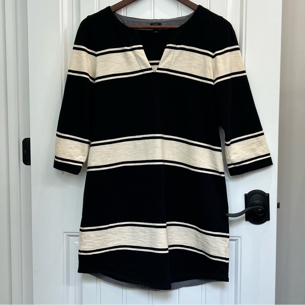 J. Crew Woman’s Black and Cream Striped Tunic Top 100% Cotton Size S